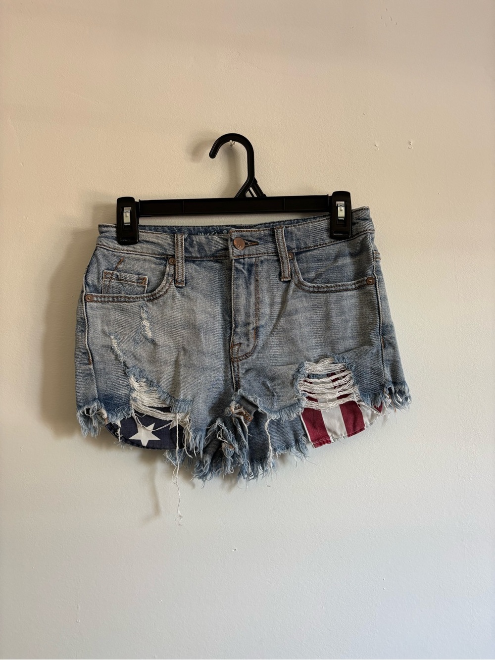 Mossimo Supply Co. Light Blue Distressed Denim Shorts with Flag Patch